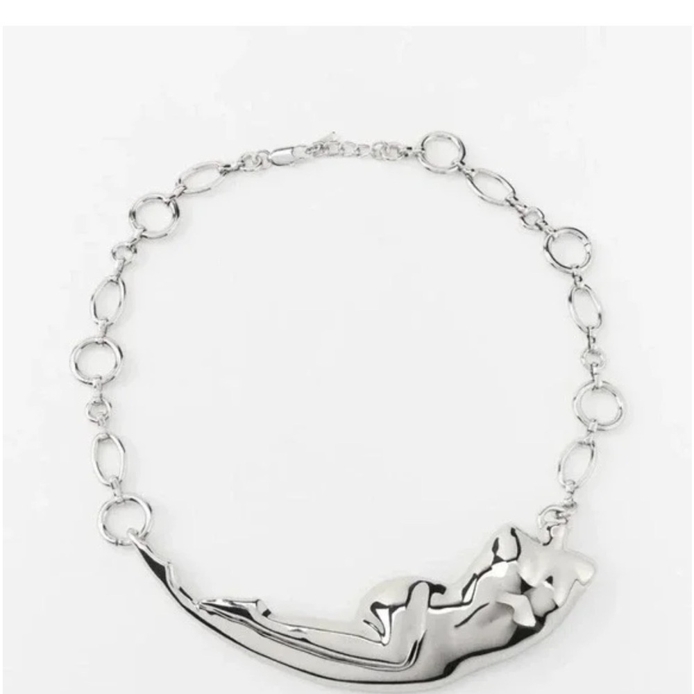 Zara Abstract Sculptured Torso Body Silver Chain Link Necklace Bold Artsy NWT - Picture 2 of 12
